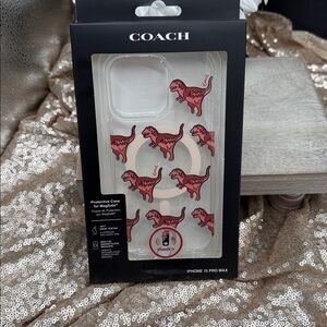 Coach iPhone 15 Pro Max Case - Pink Dinosaur Design~REXY
